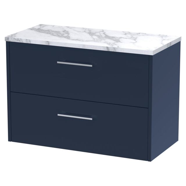 Balterley Winshill Contemporary 2 Drawer Wall Hung Vanity Unit with Laminate Worktop, Dark Blue, 800mm