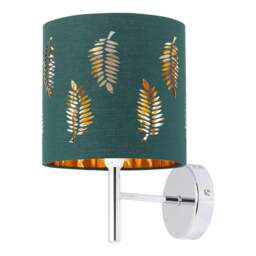Brea - Chrome Wall Light with Dark Green Fern Shade Chrome Green 1