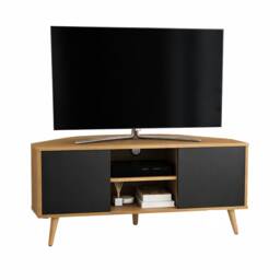 Decorotika Lesson 120 cm Corner TV Unit for TVs up to 51 inches with Cabinets and Open Shelves Multi Black and Oud Pattern One Size 1