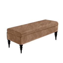 150cm Safar Plain Ottoman Storage Bench -Upholstered Shoes Bench with Black Turned Wooden Legs - Brown Naple Ottoman Bench
