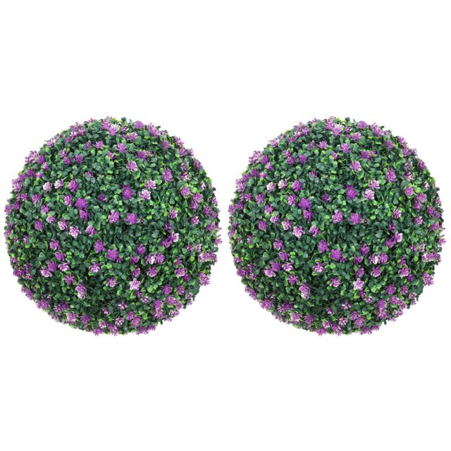 HOMCOM Set of 2 Artificial Topiary Balls Indoor Outdoor Faux Boxwood Balls Purple Purple