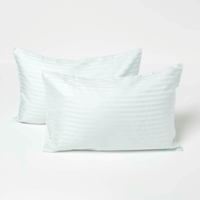 Homescapes Blue Cotton Stripe Kids Pillowcases 40 x 60 cm 330 Thread Count - 2 Pack Blue