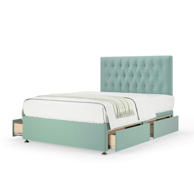 Majestic 1000 Pocket Sprung Duckegg Plush Velvet 4 Drawer Divan Set And Lona Headboard Super King
