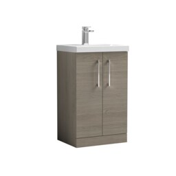 Balterley Contemporary Bathroom Floor Standing 2-Door Vanity Unit & Mid-Edge Ceramic Basin Brown Solace Oak