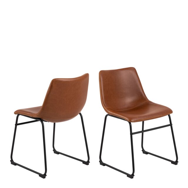 I Oregon Dining Chair In Brown with Cream Stitching Set of 2.