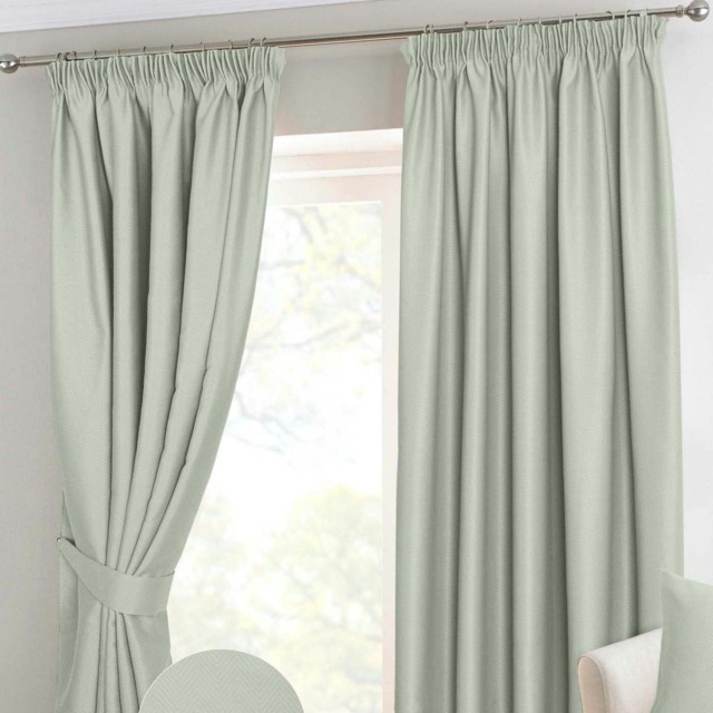 Homescapes Ivory Herringbone Chevron Blackout Curtains Pair Pencil Pleat - 46x90 Inches Cream Ivory