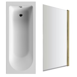 Round Single Ended Bath and Square Brushed Brass Screen - 1700 x 700mm White