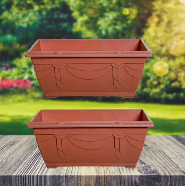 2x Small Plastic Venetian Window Box Trough Planter Plant Pot 40cm Terracotta
