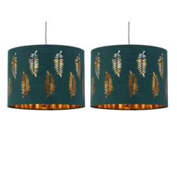 Set of 2 Fern - Dark Green Cut Out 25cm Pendant Lightshades Green Gold Medium 2