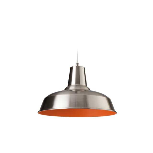 Smart 1 Light Dome Ceiling Pendant Brushed Steel, Orange Inside, E27