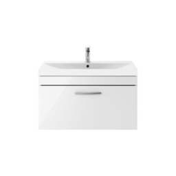 Balterley Millwich Contemporary 1 Drawer Wall Hung Vanity Unit with Thin Edge Basin, Gloss White, 800mm