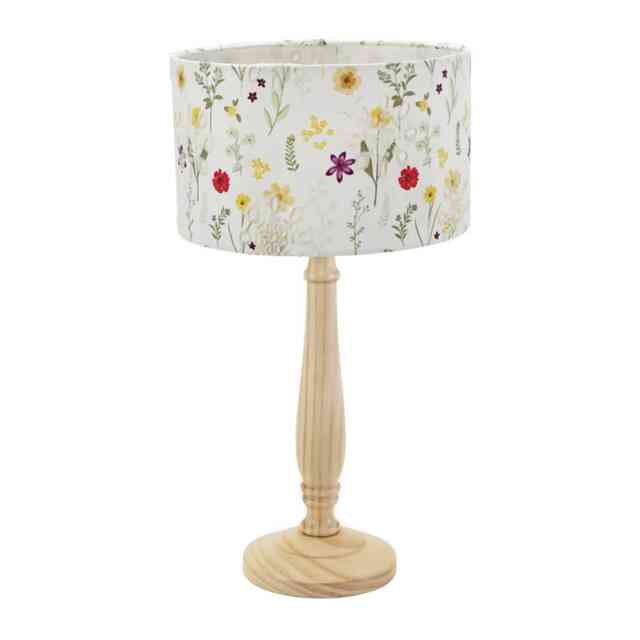 ValueLights Victoria Light Wood Table Lamp Floral Embroidered Shade Brown Multi
