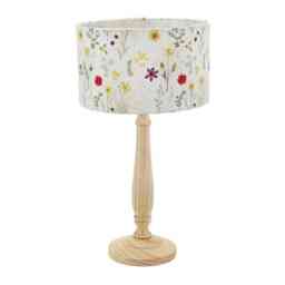 ValueLights Victoria Light Wood Table Lamp Floral Embroidered Shade Brown Multi
