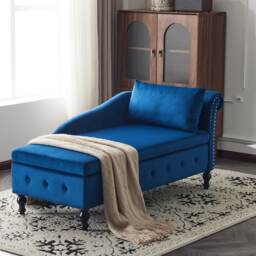 VILUXE Velvet Chaise Longue With Hidden Storage And Button Tufted Back