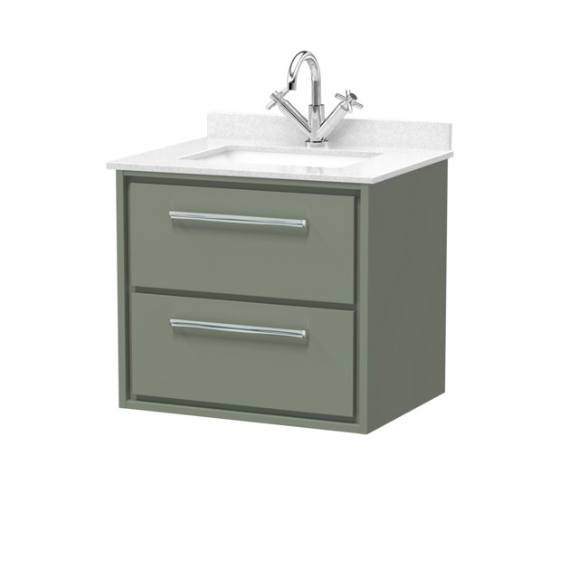 Balterley Wall Hung 2 Drawer Vanity with Marble Worktop Basin Green Reed Green 617 x 620 x 470mm