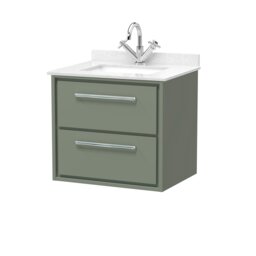 Balterley Wall Hung 2 Drawer Vanity with Marble Worktop Basin Green Reed Green 617 x 620 x 470mm