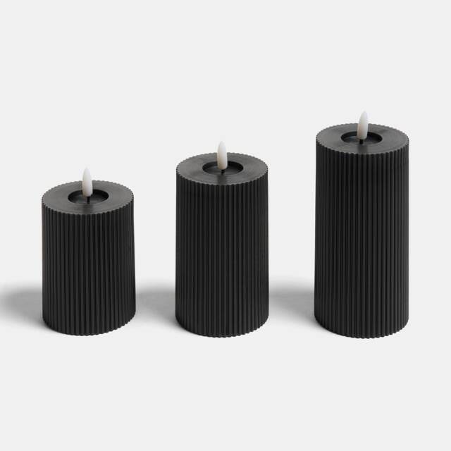 OHS Set of 3 Ribbed Flameless LED Candles Decorative Lights Party Home Black
