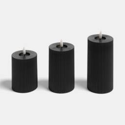 OHS Set of 3 Ribbed Flameless LED Candles Decorative Lights Party Home Black