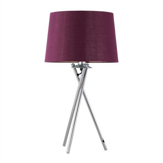 Tripod - Chrome Lamp with Burgundy & Gold Fabric Shade
