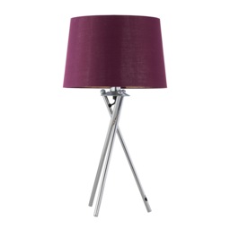 Tripod - Chrome Lamp with Burgundy & Gold Fabric Shade