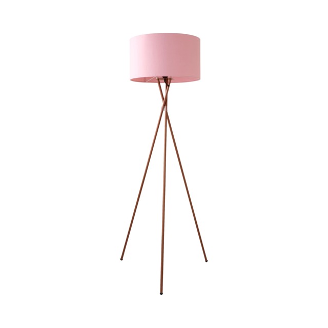 ValueLights Camden Copper Tripod Floor Lamp Blush Pink Shade