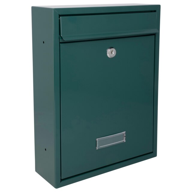 Burg-Wachter Trent Wall Mounted Galvanised Steel Lockable Post Box - 26x34x9cm Green
