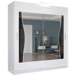 Sliding Wardrobes 4U Stylish Wavy Mirror Sliding Wardrobe – 120cm to 203cm, Contemporary Bedroom Storage White 150cm