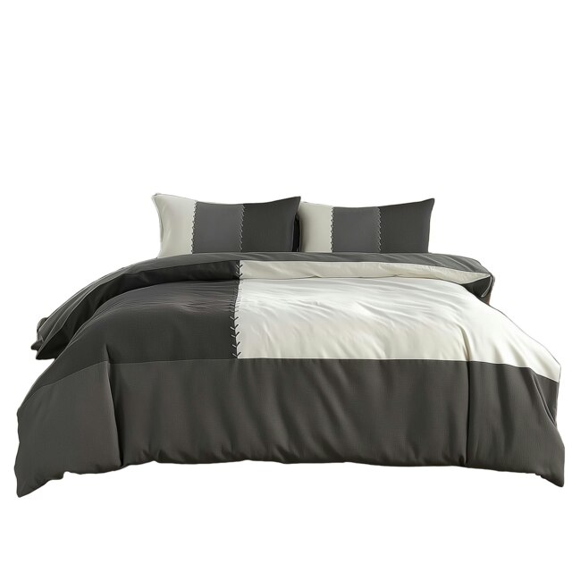 Duvet Cover And Pillowcase Set Black Blue Chocolate Patchwork Design Polycotton Bed Linen Black Black King