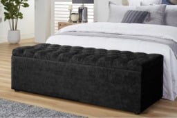 137cm Chesterfield Ottoman Storage Box -Upholstered Blanket Box - Black Naple Ottoman Bench