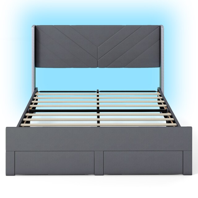 COSTWAY 5FT King Size Bed Frame with RGB LED Lights Grey