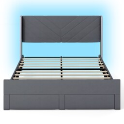 COSTWAY 5FT King Size Bed Frame with RGB LED Lights Grey