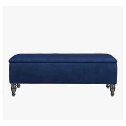 Lisbon Plain 90cm Ottoman Storage Bench - Plush Velvet Shoe Bench - Sapphire Blue Upholstery Footstool with Storage