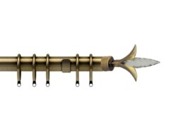 35mm Fixed Length Metal Curtain Pole Set Antique Brass Fleur de Lys Finial 95cm Bronze Bronze