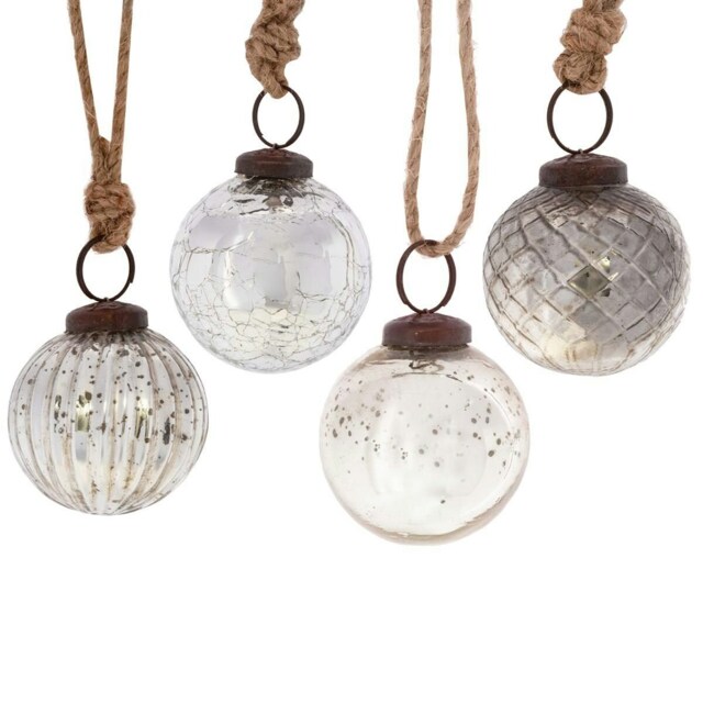 Sass and Belle Silver Crackle Glass Bauble Set of 4