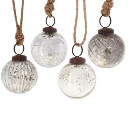 Sass and Belle Silver Crackle Glass Bauble Set of 4