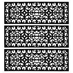 JVL Lexi Wrought Iron Effect Rubber Step Mat 25x75cm, Black, Set of 3