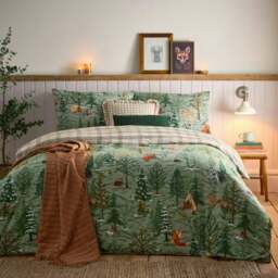 furn. Lodge Wood 100% Brushed Cotton Double Duvet Cover Set