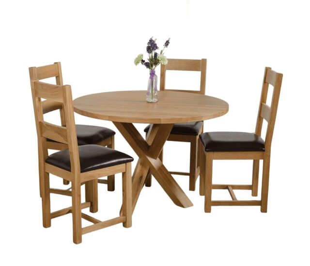 Oregon Round Oak Dining Table and 4 Lincoln Chairs Brown Brown 1