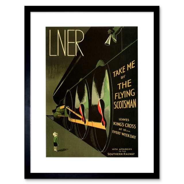 Lner Railway Flying Scotsman UK Locomotive Vintage Framed Wall Art Print