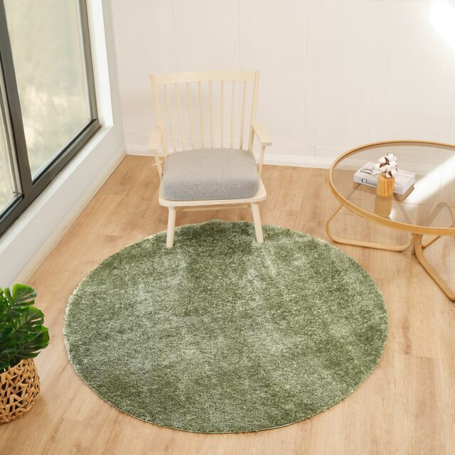 LIVABLISS Cloudy Shaggy-Solid Color Plush Soft Pile Round Rug Ø120 cm Green