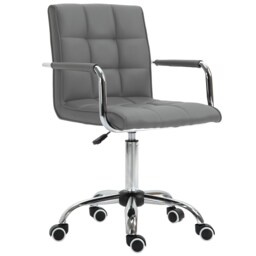 Vinsetto Makeup Vanity Chair, PU Leather Mid Back Office Chair with Adjustable Height, Armrest and Rolling Wheels, Grey