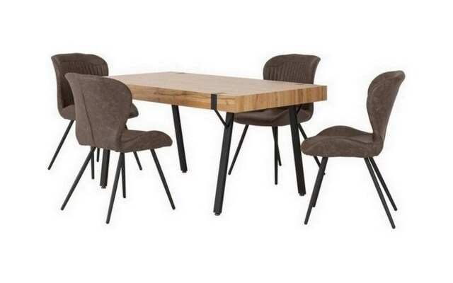 Treviso Dining Set with Quebec Chairs - Light Oak Effect - Black - Brown Faux Leather Brown 5