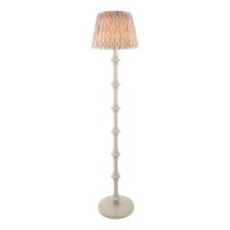 Carnaby Satin Almond White Paint Floor Lamp with Neutral Print Fabric Ikat Shade 35cm B22
