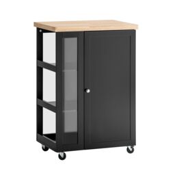 SoBuy FKW75-SCH,Kitchen Island on Wheels with Cupboard & 3-Tier Side Rack Black Black 1