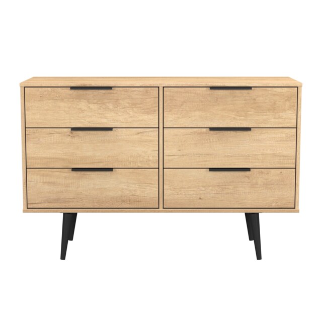 Fuji 6 Drawer Wide Chest of Drawers in Nebraska Oak (Ready Assembled) Brown Nebraska Oak