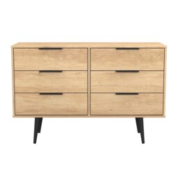 Fuji 6 Drawer Wide Chest of Drawers in Nebraska Oak (Ready Assembled) Brown Nebraska Oak
