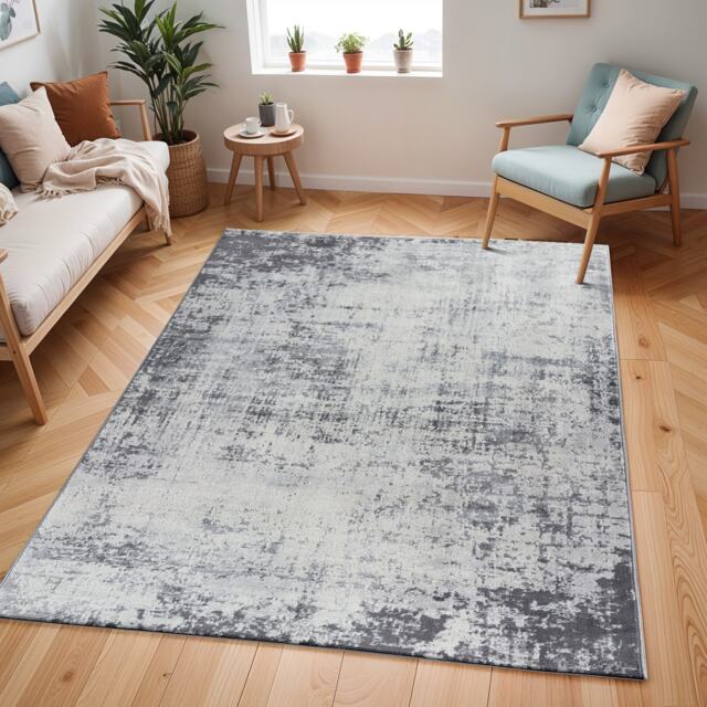LIVABLISS Floransa-Abstract Modern Marble Rug 160 x 215 cm Charcoal Grey Off-White