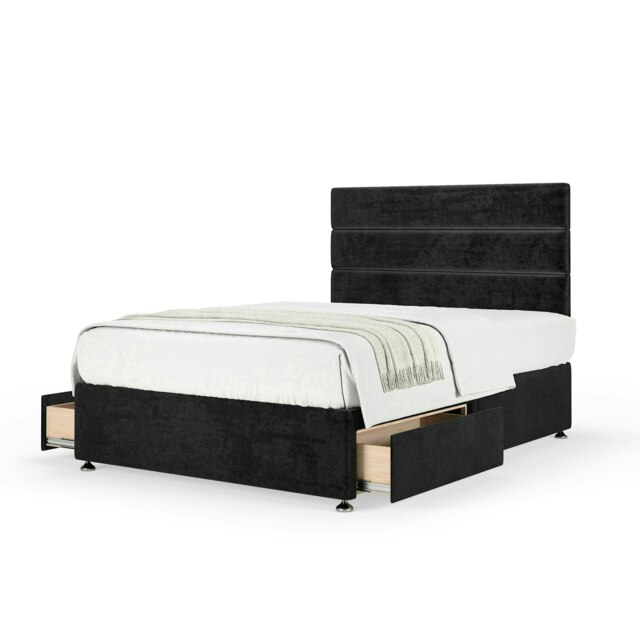 Neptune Spring Black Naples Velvet 2 Drawer Divan Set And Milan Headboard King Size