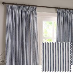 Yard Hebden Cotton Blackout Pencil Pleat Curtain Pair, Navy, 229 x 229cm Blue Navy One Size