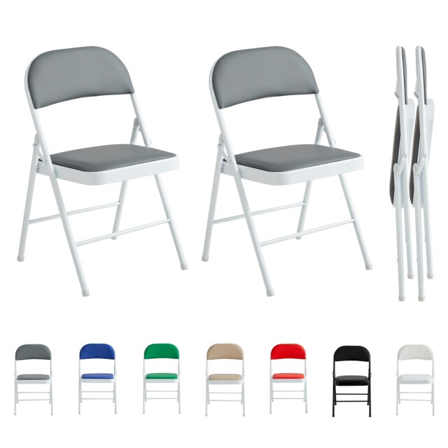 Set of 2 Folding Dining Chairs Metal Frame Padded Seats